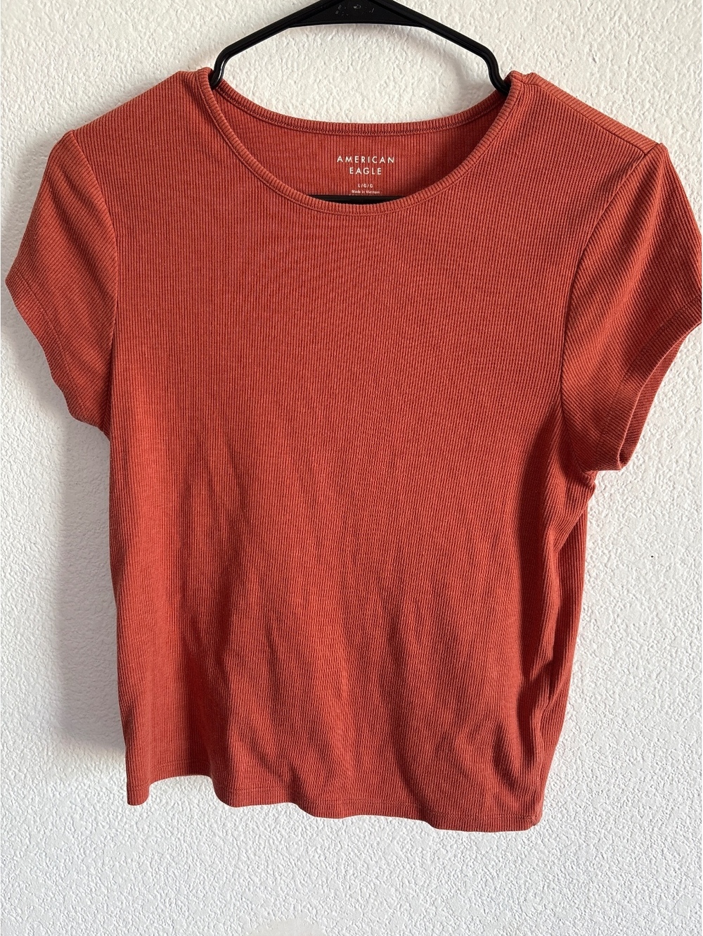 American Eagle Women's Large Rust Orange Ribbed Short Sleeve Top